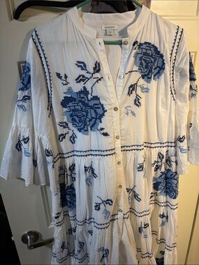 Sundance White Maxi Dress with Blue Floral Embroidery